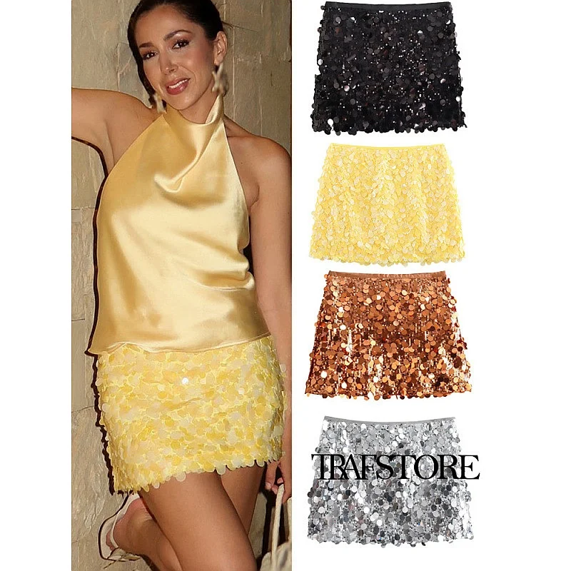 Sparkle Mini Skirt Party Sequin Skirts Women Spring Summer Fashion Clubwear Short Skirt