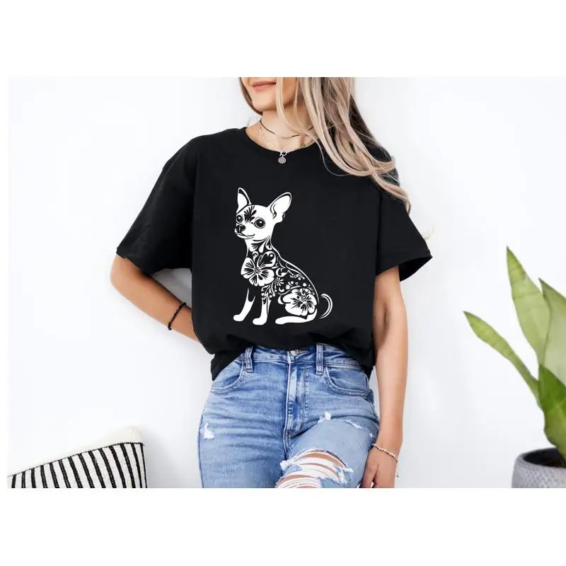 

Floral Chihuahua T Shirt Small Dog Lover Cute Design GifT Nature Inspired PeT Tiny Apparel
