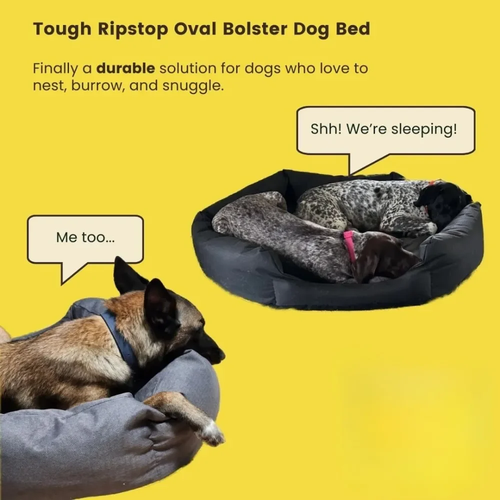 Tough Ripstop Oval Bolster Dog Bed,Calming Round Den Shape,Scratch Resistant,Machine Washable - Large,Large (47