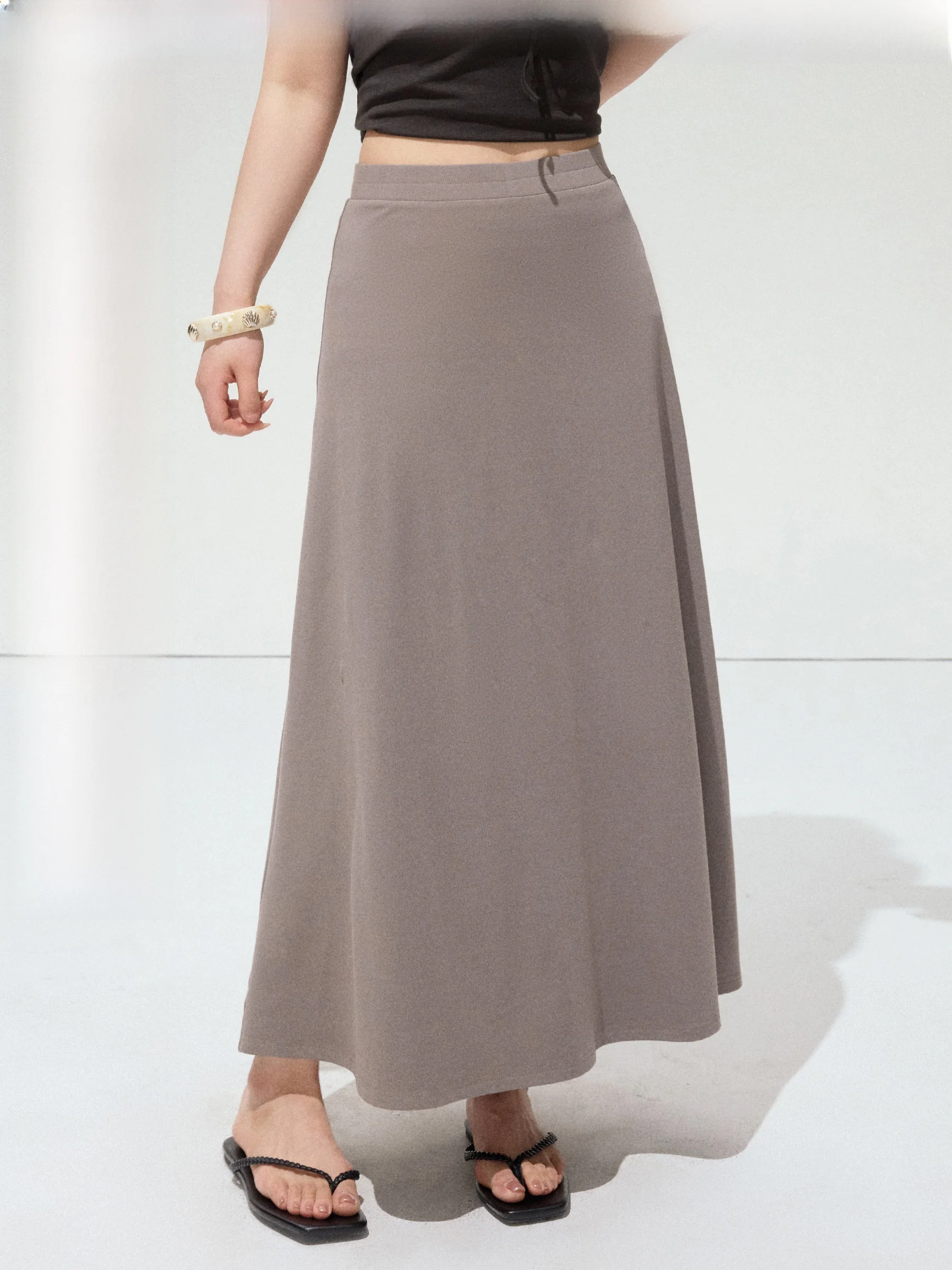 

Jiulu Studio "Chestnut Scroll" plus Size Lazy Elastic Waist A-Line Knitted Long Skirt Large Size Half Skirt Casual Commute