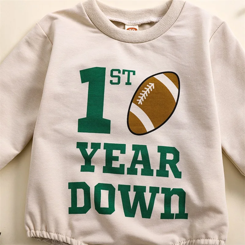 Baby Boy Football Romper Letter Rugby Print Long Sleeve Sweatshirt Jumpsuit Casual Fall Clothes