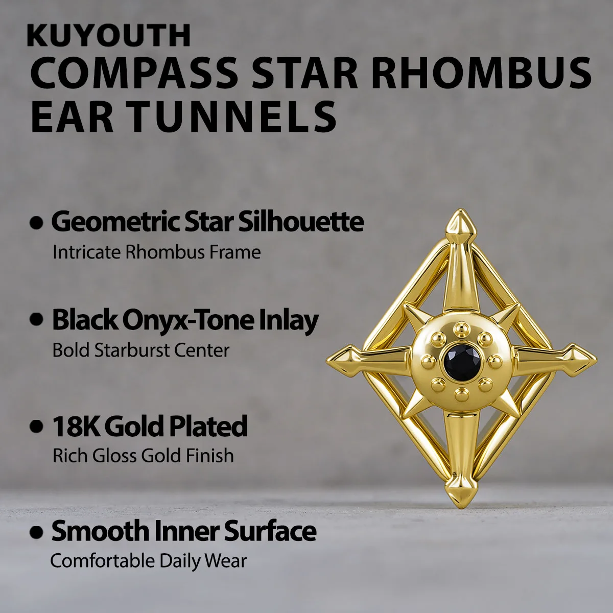 KUYOUTH Punk Geometrische Rauten-Ohrstöpsel mit Zirkon-Einlage, Körperpiercing, Ohrdehner, Tunnel, Expander 8-16mm – Detail 2