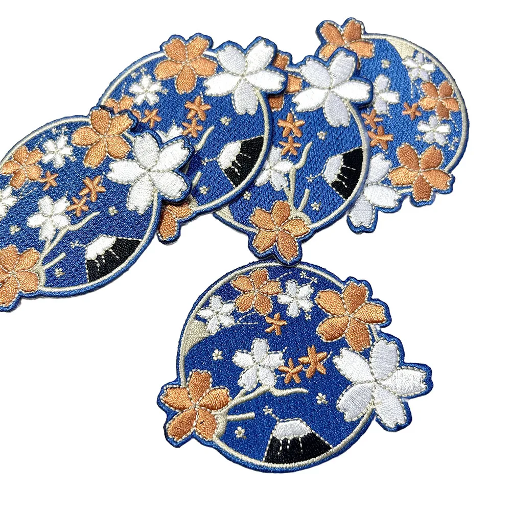 3 Stück Sakura Tree Fuji Mountain Stickerei-Patches, DIY zum Aufbügeln für Kleidung, Taschen, modisches Bekleidungszubehör