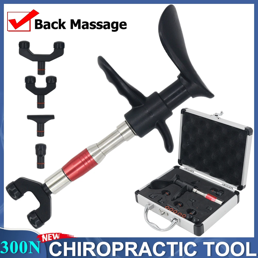 

300N 4 Head External Manual Chiropractic Gun Portable Adjusting Tool Cervical Spine Correction Treatment Pain Relief Massager