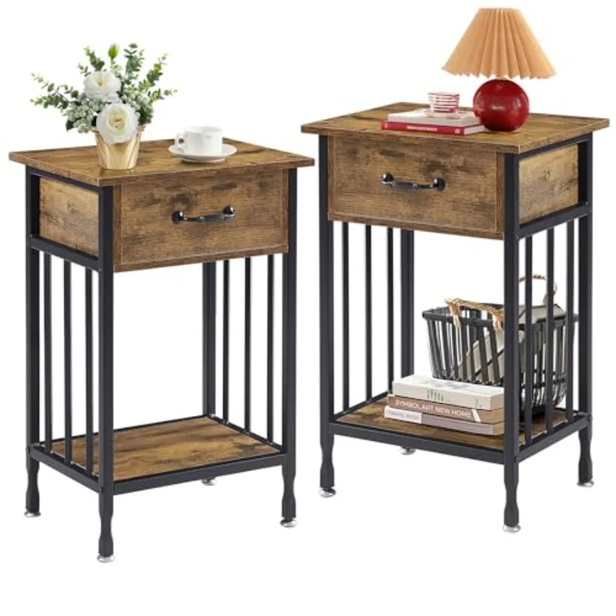

Night Stand Set 2 with Drawer and Storage Shelf15.7x11.8x23.6 inches Bedside Table End Table Wood Nightstands for Bedroom Livin