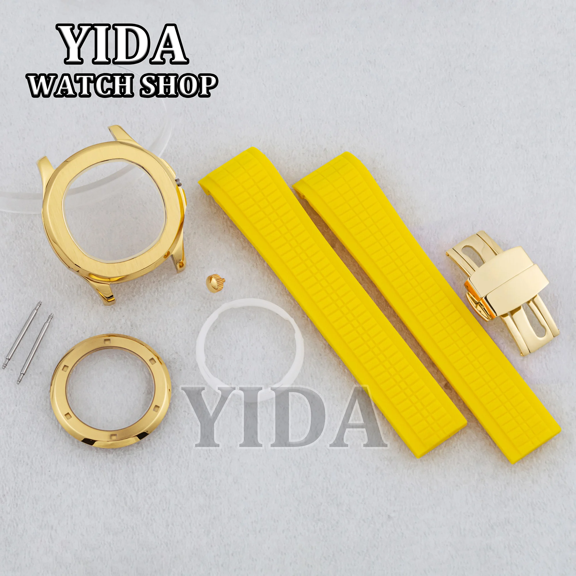 42 ミリメートルゴールド NH35 ケースラバーブレスレットサファイアガラス 100 メートル防水時計部品アクアノートノーチラスフィット NH35 NH36 運動部分