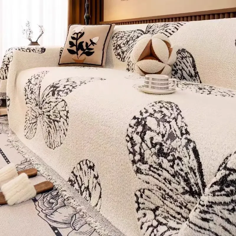 1PC French Winter Plush Sofa Towel Retro Dustproof and Cat-proof Full Cover Light Luxury Sofa Cover Towel