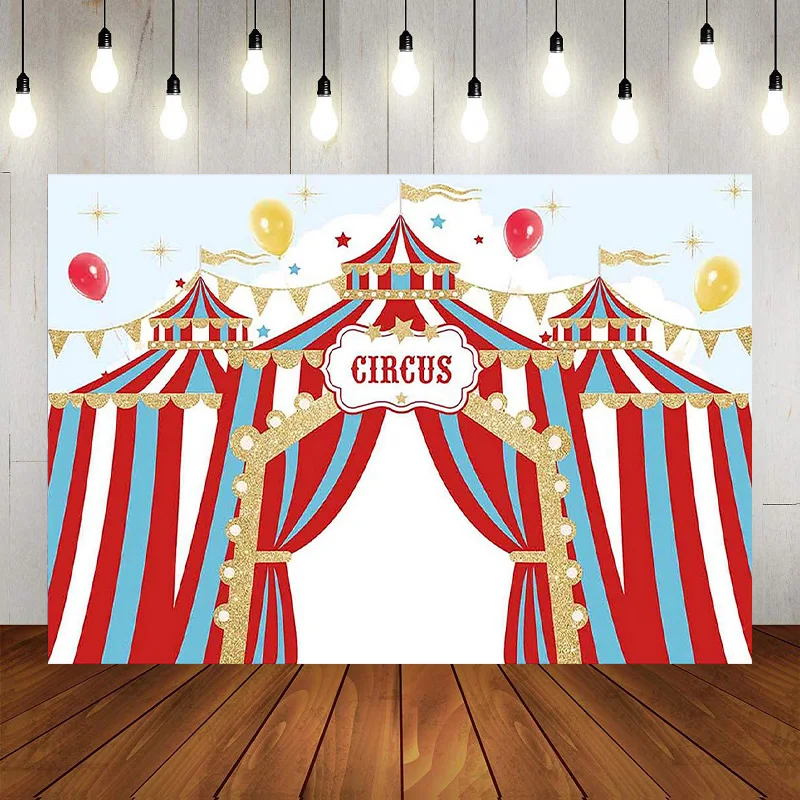 Circus Birthday Backdrop Photography Theme Decor Banner Welcome To The Carnival Red Tent Colorful Balloon Photography Background