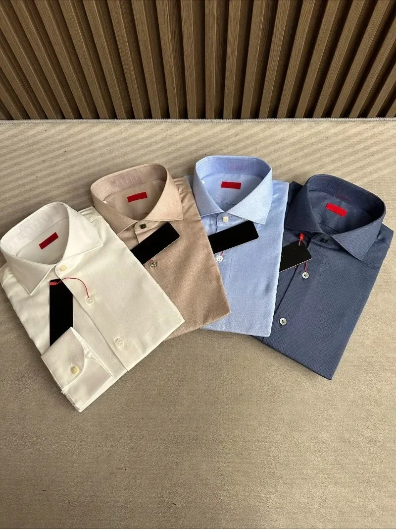 2026 New Men Cotton Long Sleeve Shirt Business Casual Embroidery Comfort Straight Fit High Quality Dress Shirts S-XXL