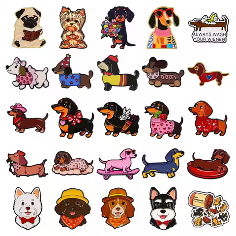 Cute Cartoon Dachshund Enamel Brooches Lapel Pins Badges on Backpack Hat Clothing Accessories Funny Jewelry Gifts