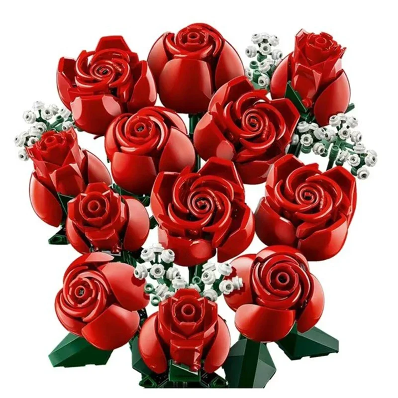 822PCS Bouquet of Roses Blocks Compatible 10328 Artificial Flowers Constructor Botanical Piece for Anniversary Birthday Gifts