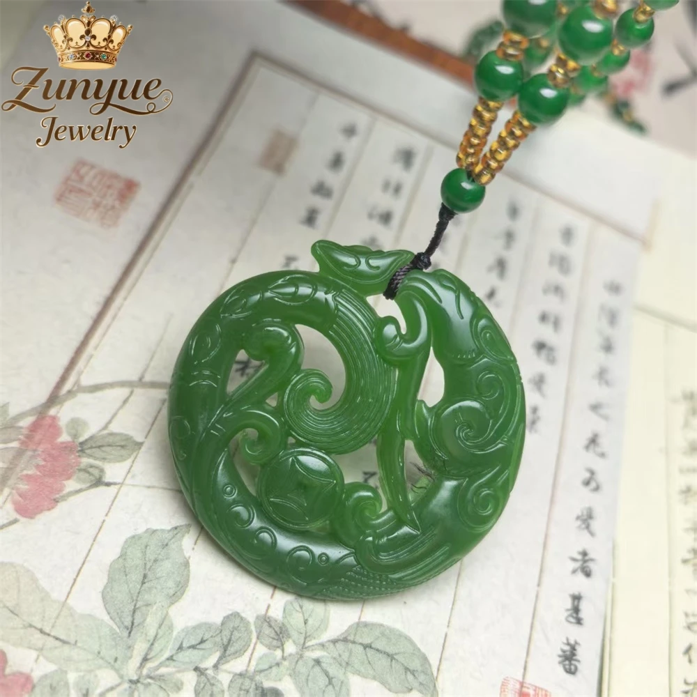 

Natural Hetian Jade Jadeite Ancient Dragon Pendant Luxury Quality Jewelry Fashion Jewelry Best Selling Exquisite Charms Elegant