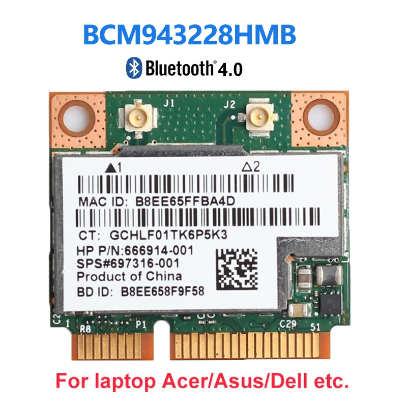 

Dual Band 300Mbps Bluetooth 4.0 802.11a/b/g/n For BCM943228HMB Mini PCI-E Wifi Card