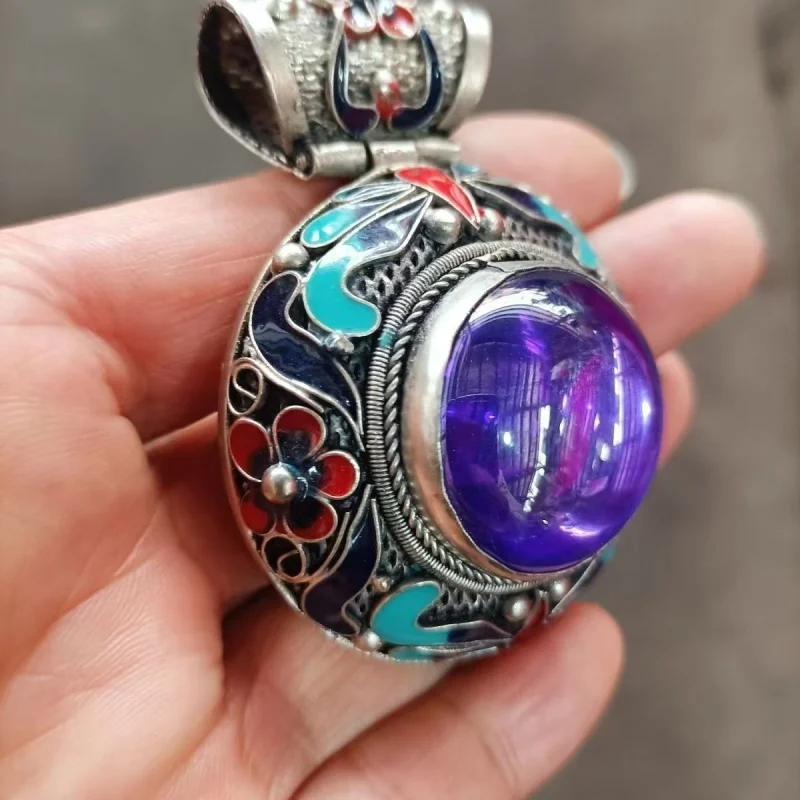 Varios artesanías, colgante cloisonné de jacinto con incrustaciones chapadas en plata antigua, imitación antigua S