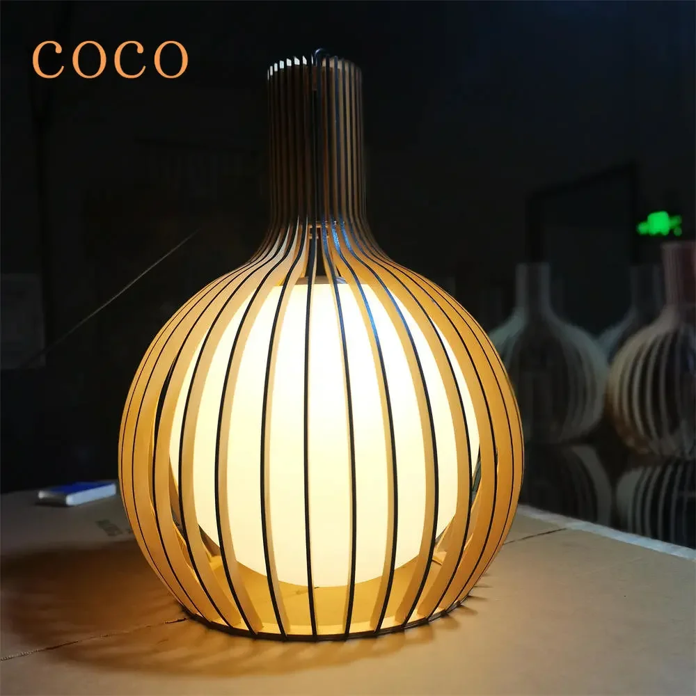 Modern Wood Birdcage Chandeliers Light Black White Ball Inside Hanging Lamp For Living Dinning Room Decoration Lighting Fixture