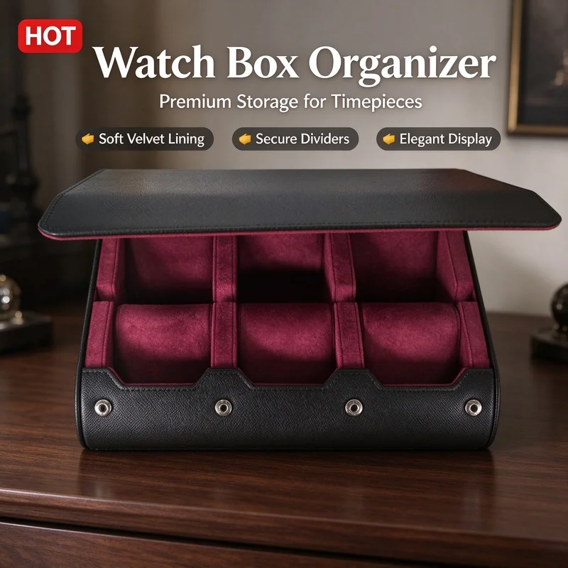 6 Slots Portable Watch Roll Case, Wristwatch Storage Display Box for Watch Collection