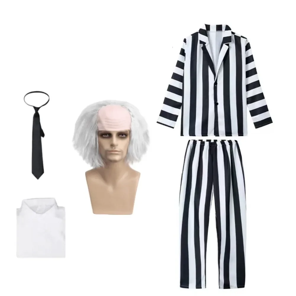 Movie Beetle Cosplay Costume Hades Master Disguise Black and White Stripe Suit Men Full Set Halloween Carnival Clothes Role Play