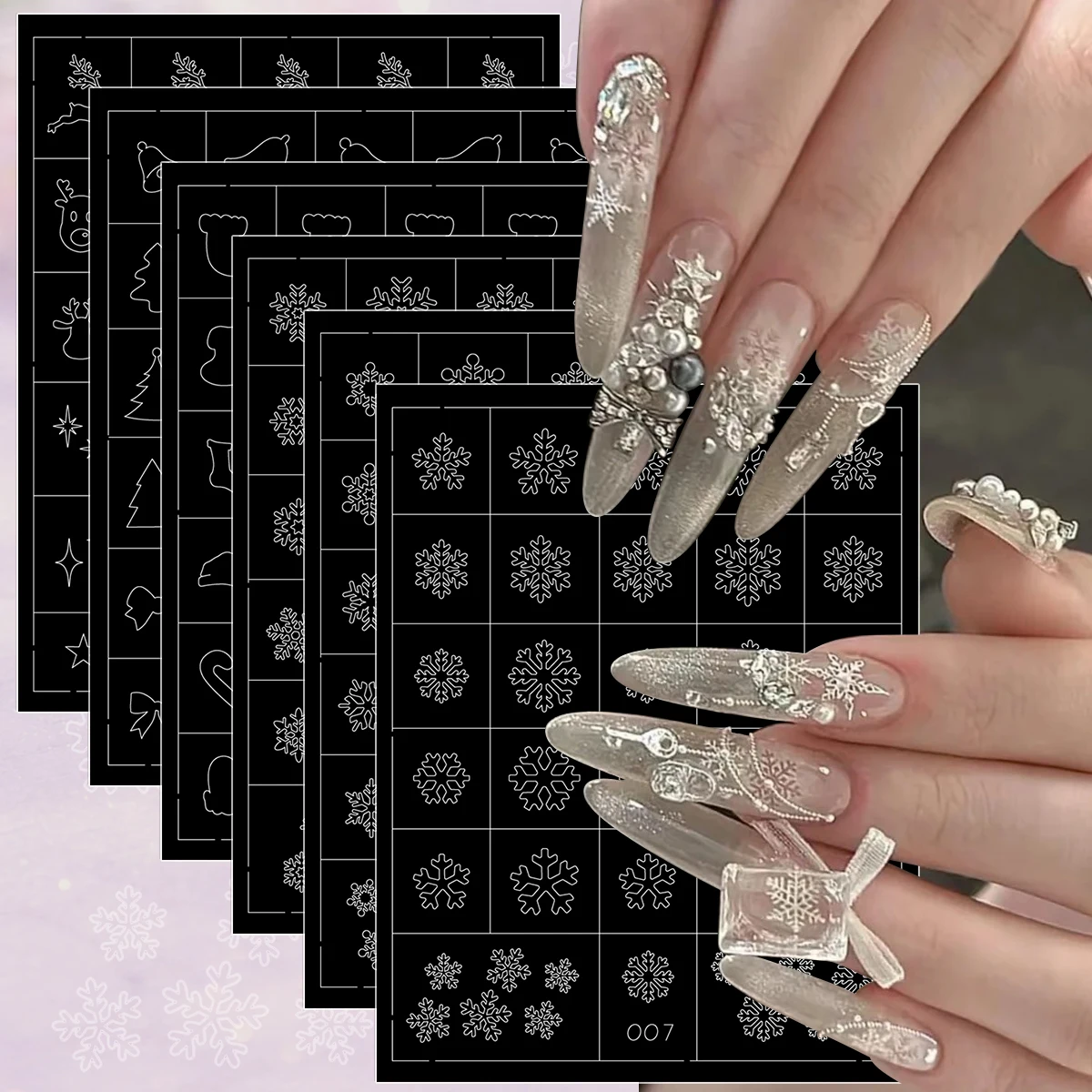 Nail Art Xmas Tree - 3/6/12 Blatt Weihnachts-Nagelschablonen Schneeflocke Weihnachtsbaum Rentier