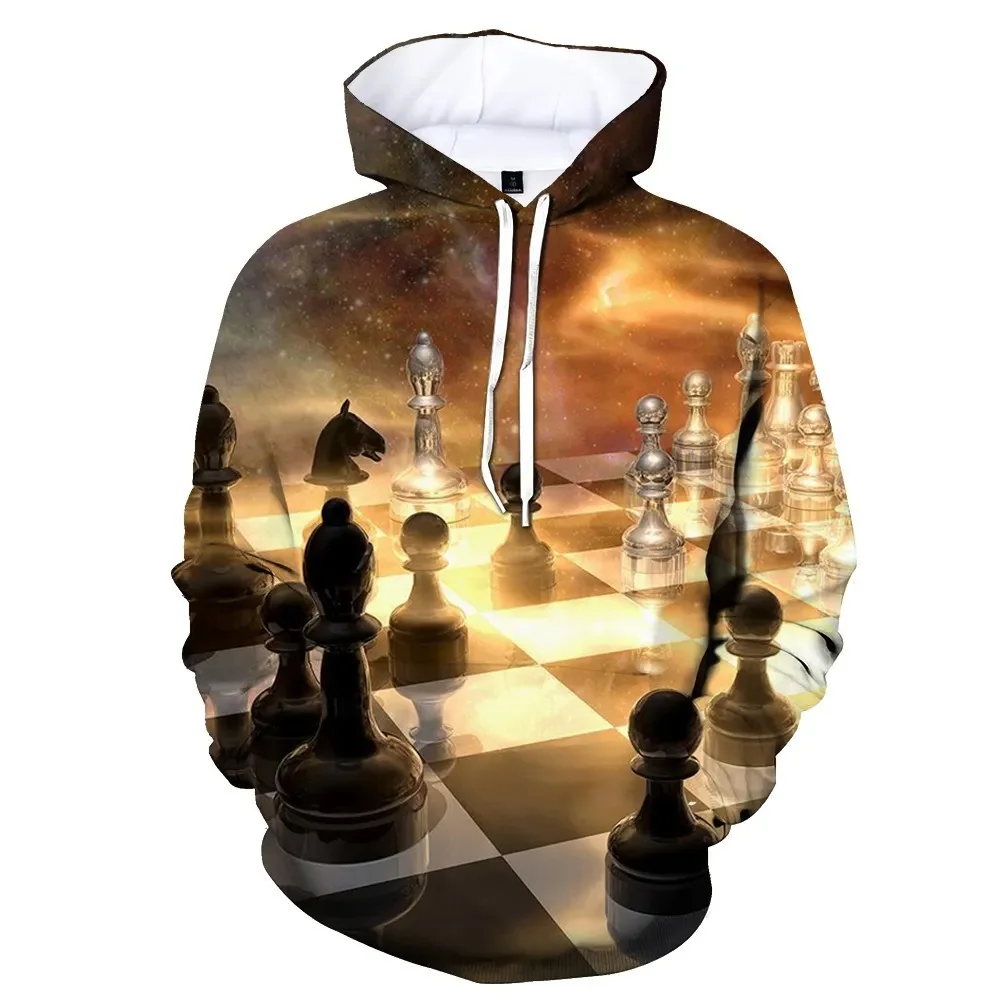 Board Games Full Print Chess Pattern Hoodies Streetwear Long Sleeve Pullovers Casual Sweatshirt For Men Women Sport Hoodies Tops