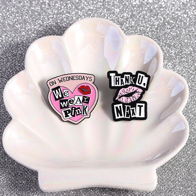 Pink Heart Red Lips Enamel Pin Thank You Next So Fetch Quotes Brooches Backpack Lapel Badge Jewelry Accessories Gift for Friends