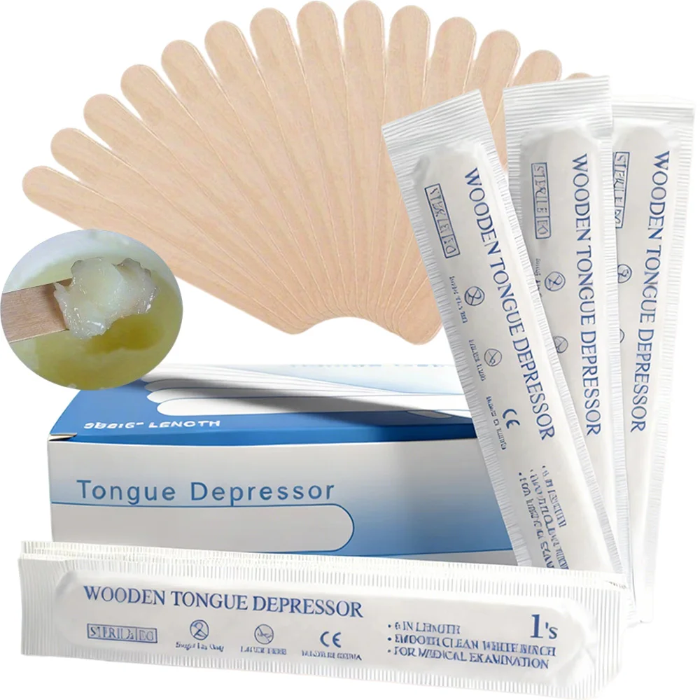 200/100/50/5pcs Tattoo Waxing Sticks Disposable Wooden Tongue Depressor Sterilized Individual Pack Removal Tongue Beauty Tool