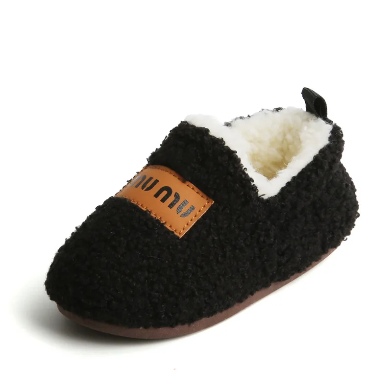 Winter Baby Cotton Shoes Thicken Plush Warm Home Slippers Indoor Cover Heel Soft Sole Floor Shoe Kids Boys Girls Cotton Slippers