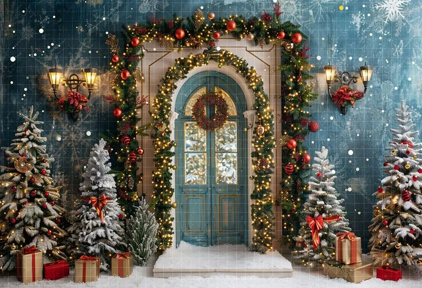 

Mehofond Photography Background Christmas Snowflake Front Door Street Xmas Tree Kids Family Portrait Decor Backdrop Photo Studio