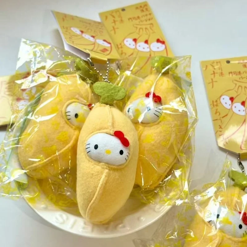

Kawii Banana Hello Kitty Plush Doll Toy Keychain Summer Fruit Series Sanrio Cartoon Kitty Cat Pendant Creativity Bag Accessories