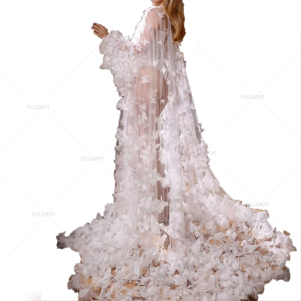 Robes de mariée blanches Tulle femmes Robe à la main papillon Applique Robe pure Maxi Robe de mariée Boudoir vêtements de nuit vêtements de nuit