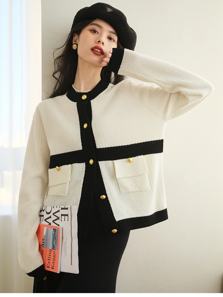 

Вязаный шерстяной кардиган Ronron Little Fraance в стиле Color Block, свободный повседневный кардиган-топ для женщин