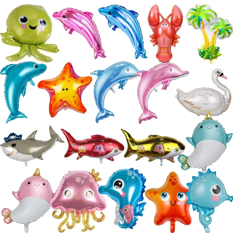 Disney cartoon octopus crab pufferfish starfish Q-version marine animal birthday decoration party aluminum film balloon