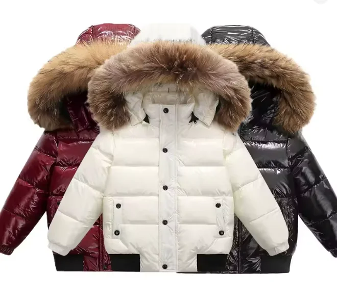 2-10Y Children's Genuine Down Jacket Kids Large Fur Collar Thickened Boys Girls Warm Jacket Waterproof Teenagers Winter Coat