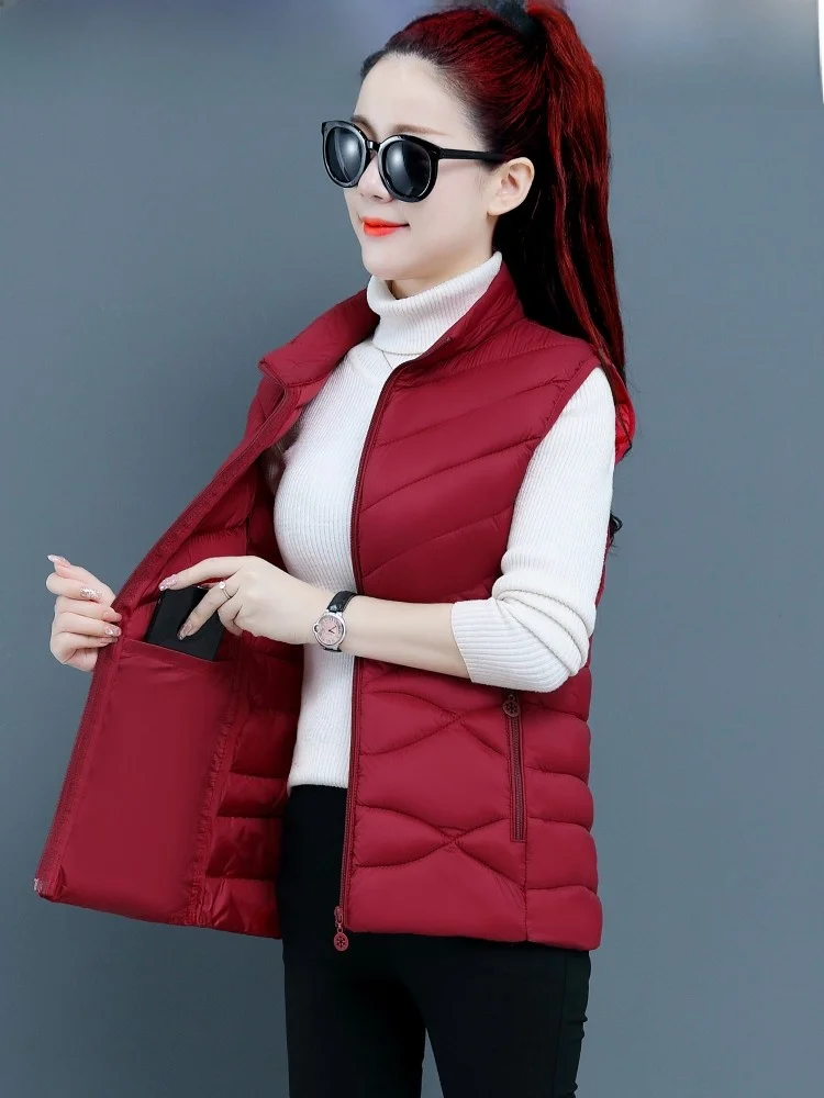 2025 New Women's down Cotton Vest ort Thiened Winter Outerwear Warmth-Friendly Slim Fit Coat Zipper ket Polyester Fiber