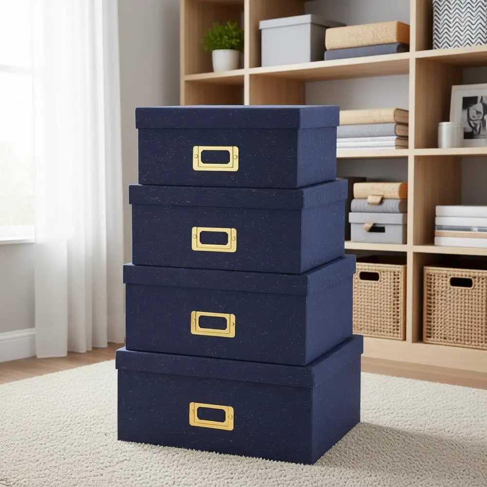 

Decorative Storage Boxes with Lids, Kraft Paper Boxes, Gold Label Holders, Photo Memory Keepsakes Storage, Cardboard Organizers