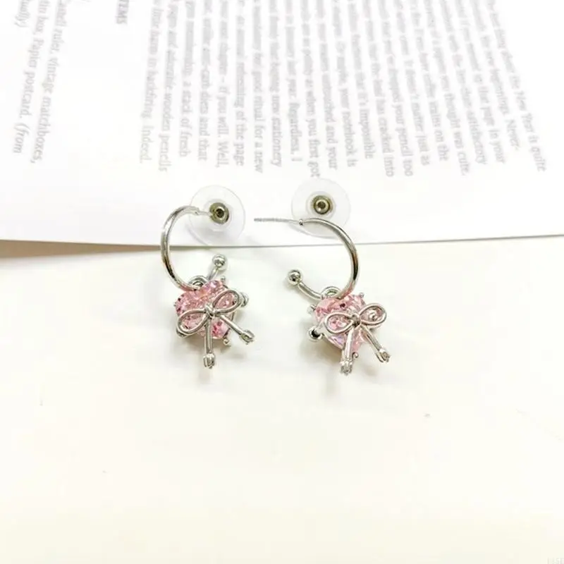 

E15E Pink Heart Drop Earrings Alloy Material Perfect Gift for Students Professionals