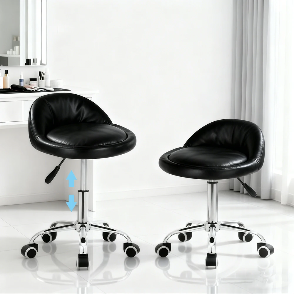 

Beauty Rolling Stool Salon Stool Chair with Backrest Height Adjustable PU Leather Swivel Stools for Office Tattoo Makeup Spa