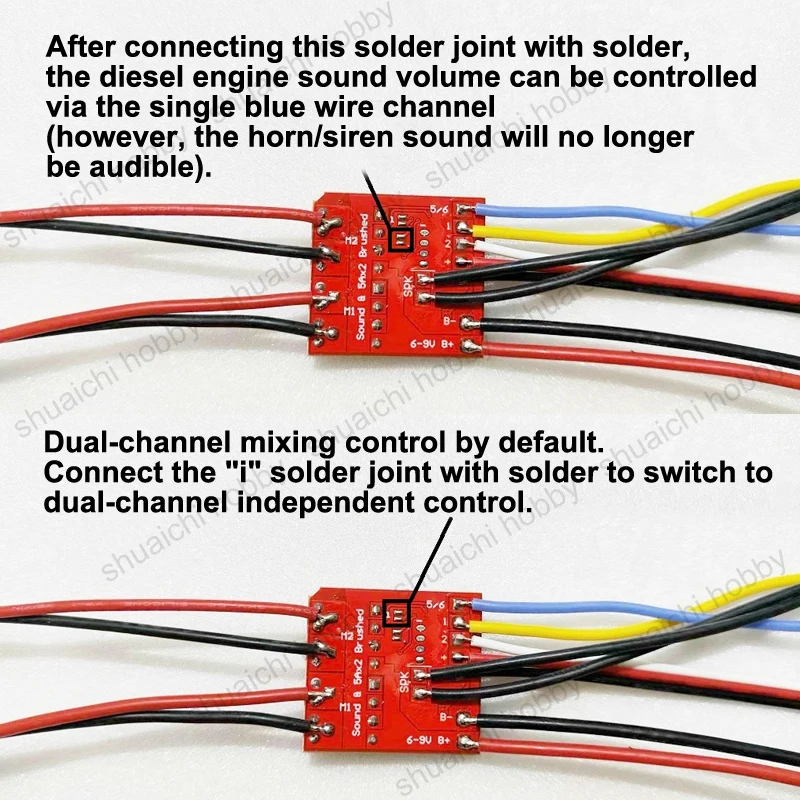 1PCS 6-9V 5Ax2 브러시드 듀얼 채널 양방향 ESC는 RC 탱크용 디젤 가변 주파수 사운드 혼/사이렌 기능을 지원합니다.