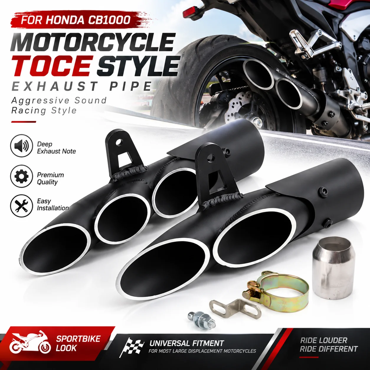 Image of Racing Escape Dual-Auslass 51mm Universal Motorrad-Auspuff-Schalldämpfer Slip-On-Endrohr für Yamaha R6 R1 MT09 für Kawasaki Z900 ZX6R für Honda CBR für Suzuki GSXR