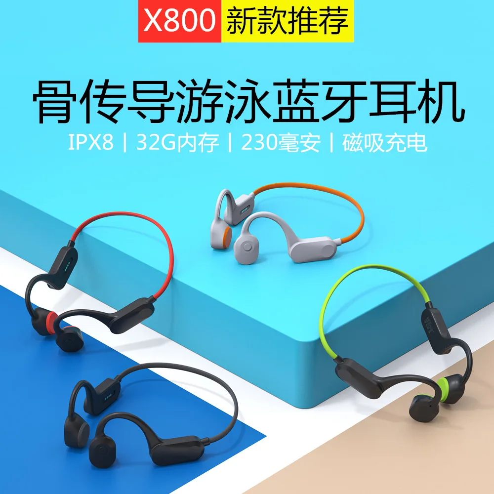 Cross-border X800 bone conduction bluetooth headset swimming waterproof sports fitness ear-mounted headset high sound quality