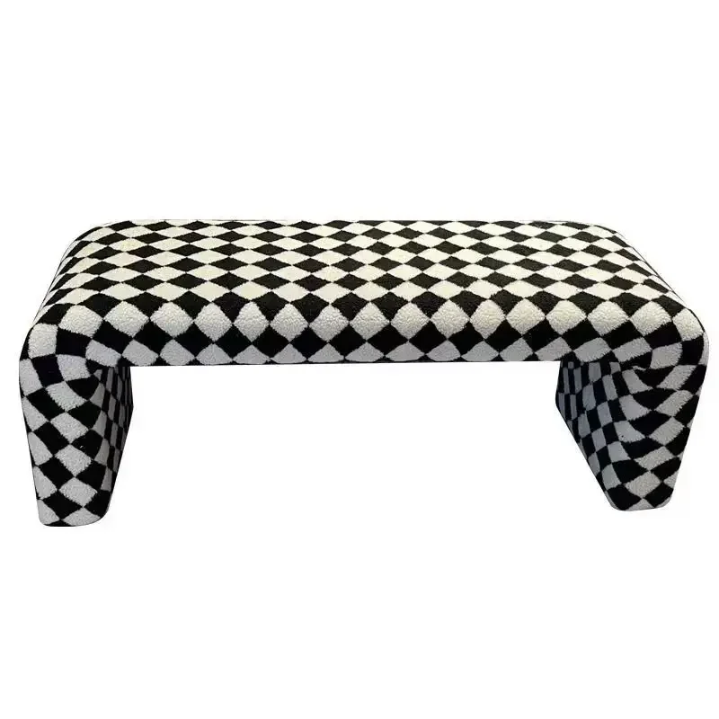 Nordic Minimalist Shoe Changing Bench Sofa Stool Living Room Furniture Sofa Chair Creative Black And White Checkerboard Chair