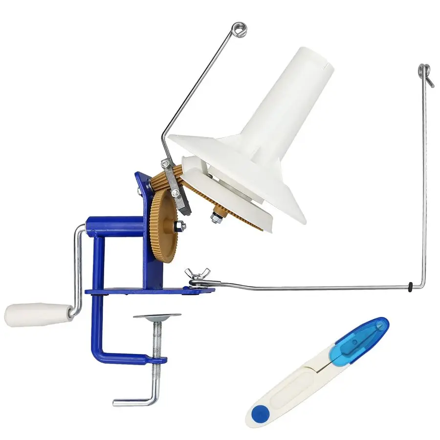 

Needlecraft Large Jumbo Metal Yarn Wool String Fiber Ball Winder Hand Operated,10Ounce,with Thread Cutter Scissors, Blue and Whi
