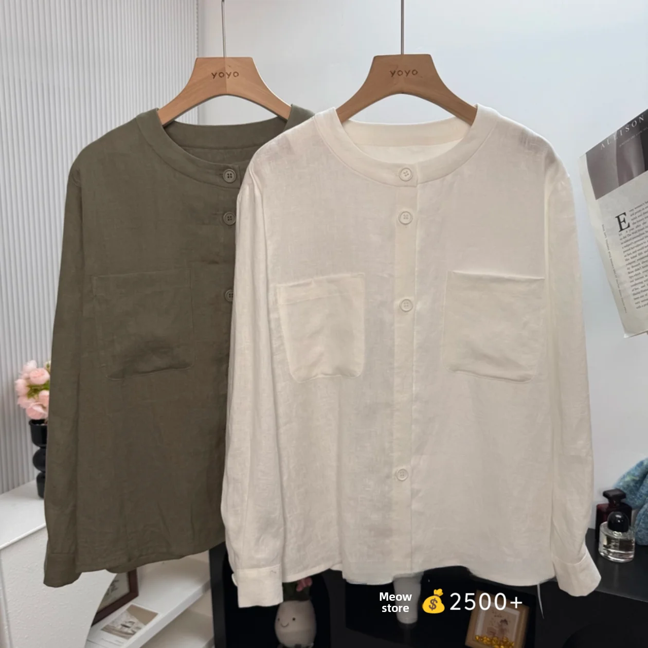 

Женская льняная блузка с длинным рукавом и круглым вырезом, белая, универсальная, классическая, удобная для повседневной носки, дышащая, комфортная, повседневная, S...