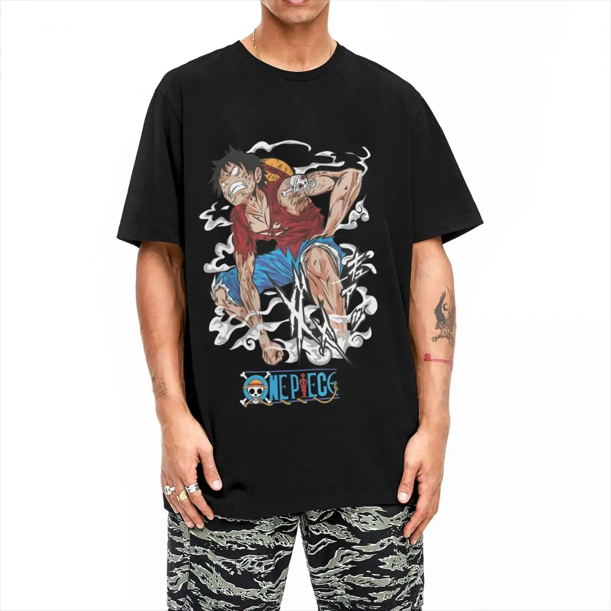 Aesthetic One Piece Luffy Tshirts Men Cotton Short Sleeve Anime Round Neck Summer Top Tee