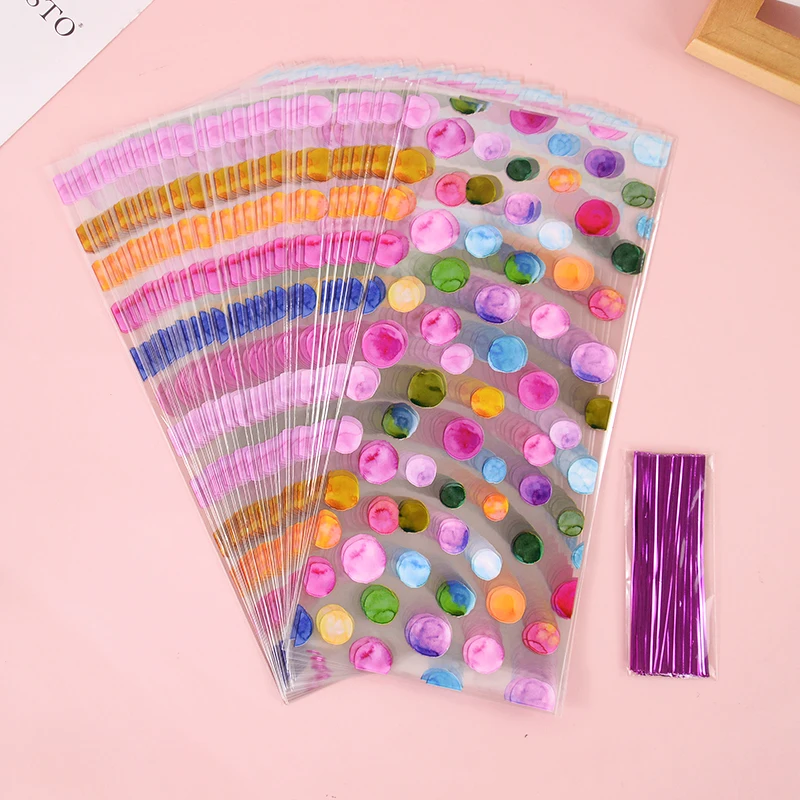 Rainbow Polka Dot Printed Cellophane Treat Bags Plastic Candy Gifts Bags Baby Shower Birthday Wedding Party Favors Bags Supplies