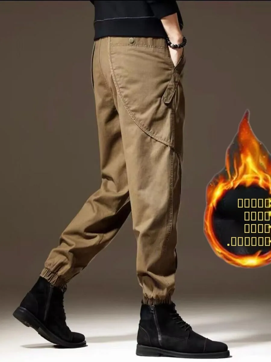 

American Sle Fce Lined Thiened Casual Work Trousers for Men Autumn Winter Loose Fit Trousers Ci Walk Busin Casual...