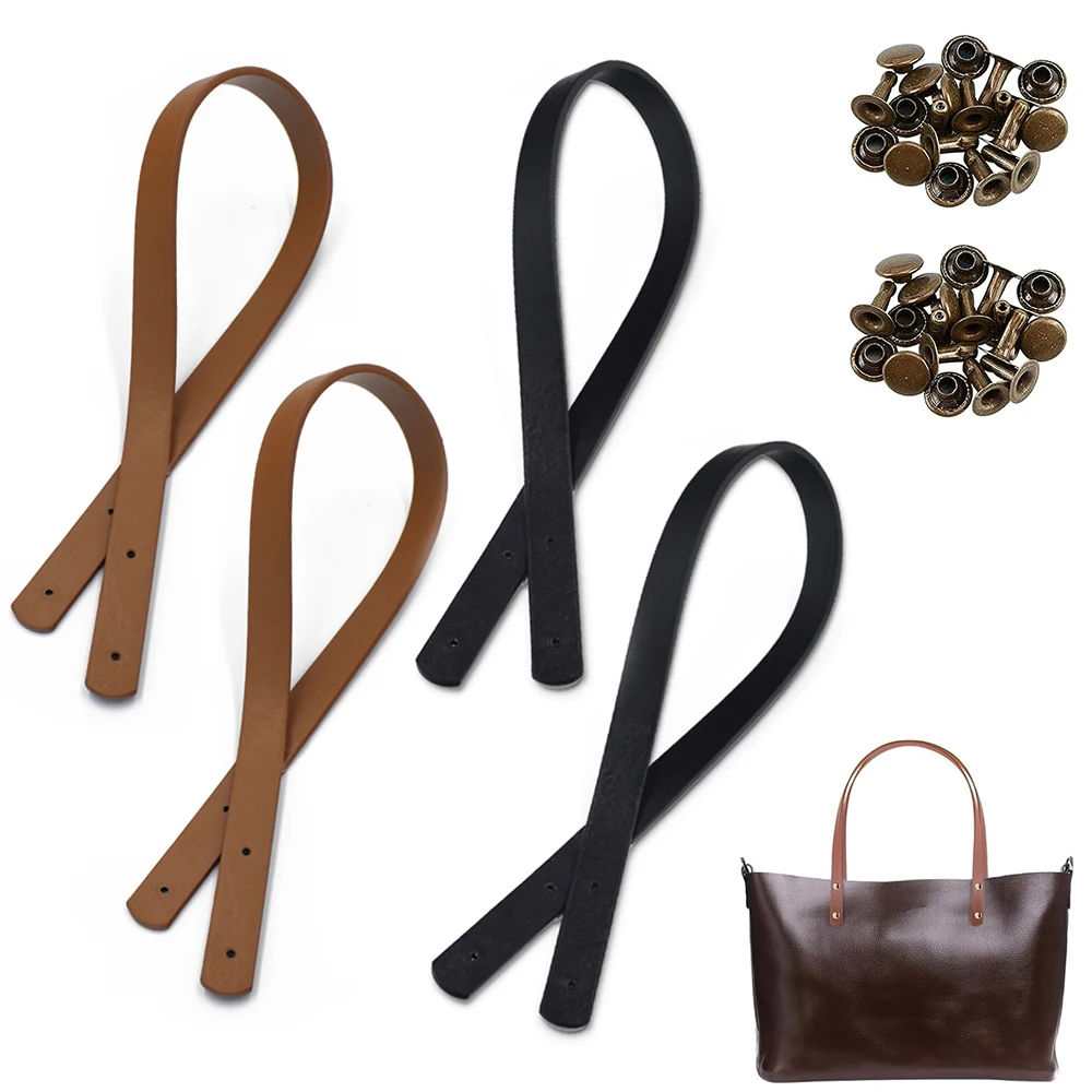 

2pcs Detachable PU Leather Bag Strap Shoulder Bags Handles with Rivet for Lady DIY Handmade Replacement Handbag Band Accessories