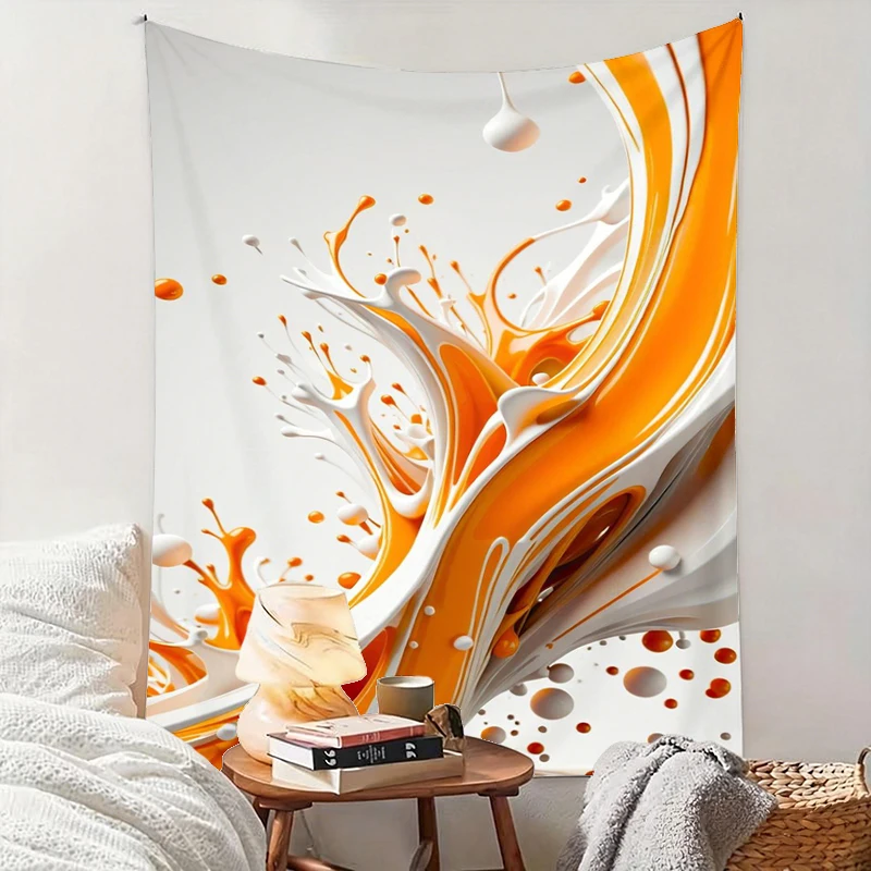 1PC Orange White Splash Art Print Backdrop Banner, Bedroom Living Room Photo Background, Polyester, Home Decor, Wall Art