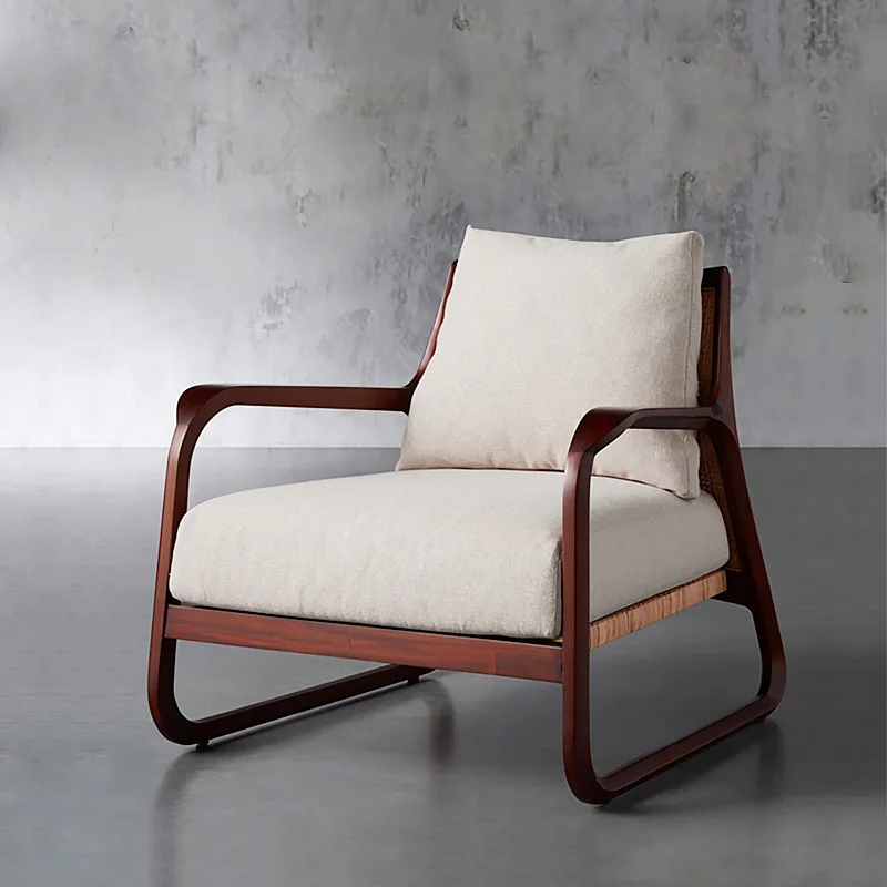 Home single sofa chair, simple rattan woven chair, solid wood dining chair combination