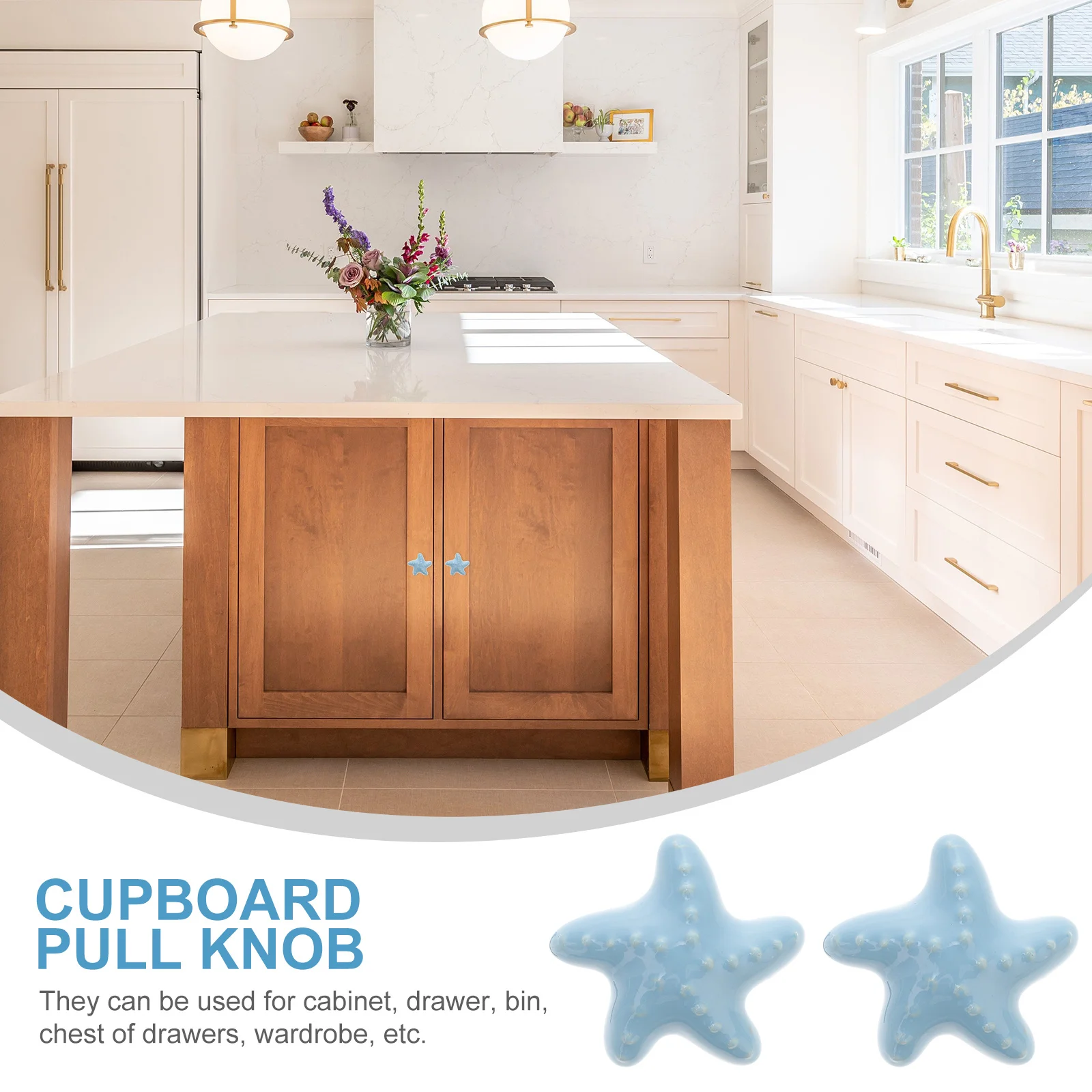 

2Pcs Star Pattern Ceramic Drawer Knobs Pull Handles Blue Creative Durable Cabinet Hardware for Wardrobe Home Office