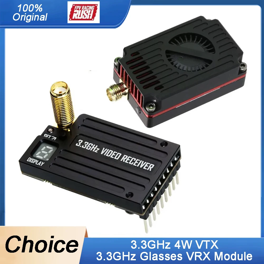 

RUSHFPV 3.3G 4W VTX - IRC Tramp Protocol, 7-30V Video Transmitter & 3.3GHz VRX Glasses Module for FPV Long Range Drones